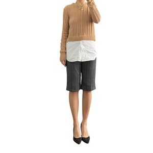 Veronica Beard Wool Blend Knit Dress Shirt Tan Sweater Size S